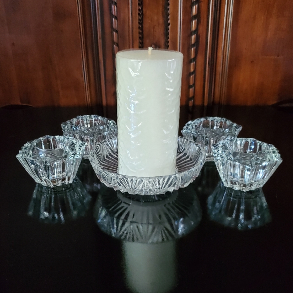 5pc "Prism" Crystal (4) Votive Holders & (1) 6" Crystal Bowl/Pillar🕯 Holder - Picture 11 of 16